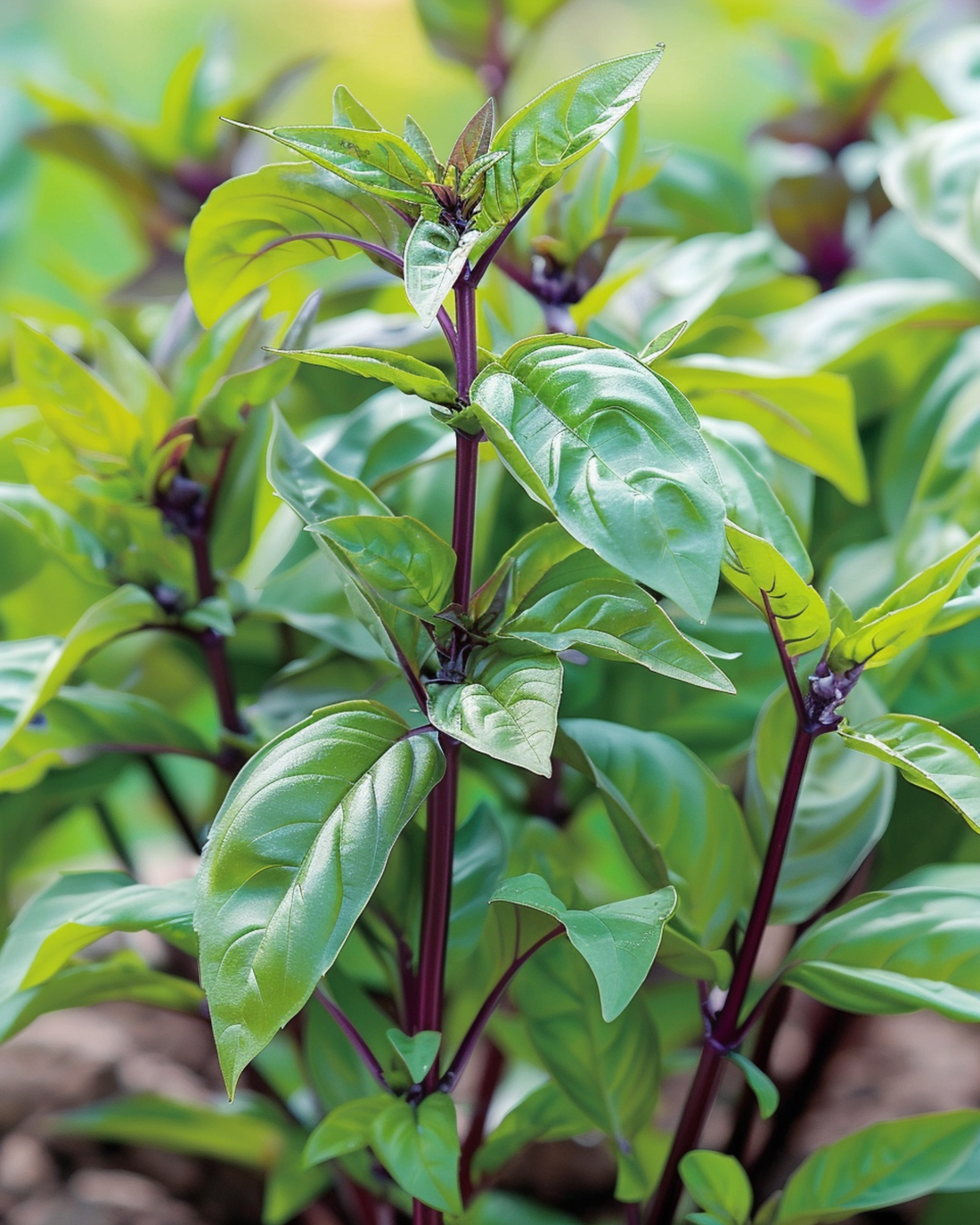 Makea basilika Siam Queen (Ocimum basilicum) kasvatettuna siemenistä