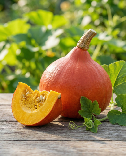 Kurpitsa Uchiki Kuri (Cucurbita maxima) – luomu yksivuotiset vihannessiemenet SeedsChoicelta