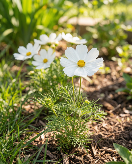 Hummingbird White (Cosmos bipinnatus) – yksivuotisen kukan siemeniä SeedsChoicelta
