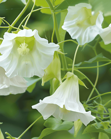 Cathedral Bells White Climber -siemenet (Cobaea scandens) – yksivuotinen köynnöskasvi