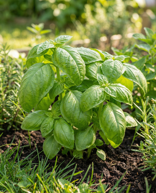 Basil Bolloso Napoletano (Ocimum basilicum) – yksivuotisen yrtin siemenet SeedsChoice-verkkokaupasta