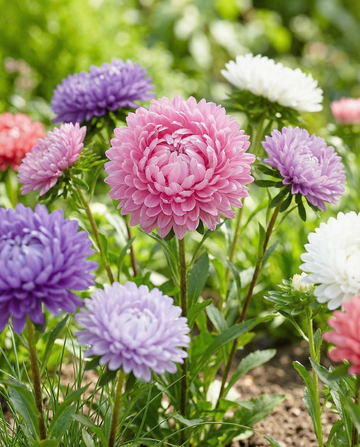 Asteri Paeony Flowered Mixed (Callistephus chinensis) – yksivuotisen kukan siemenet SeedsChoicelta