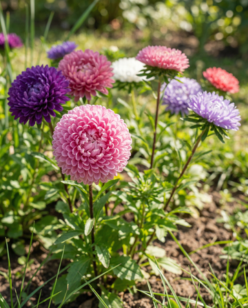 Asteri Pompon Mixed (Callistephus chinensis) – yksivuotisen sekoituksen siemenet SeedsChoicelta