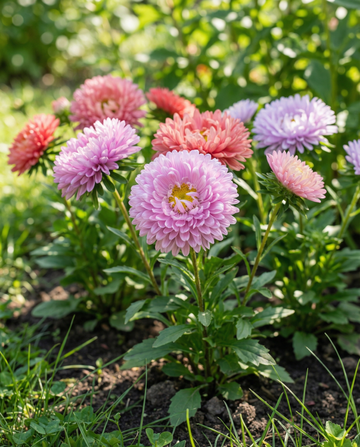Asteri Powderpuffs Mixed (Callistephus chinensis) – yksivuotisen sekoituksen siemenet SeedsChoicelta