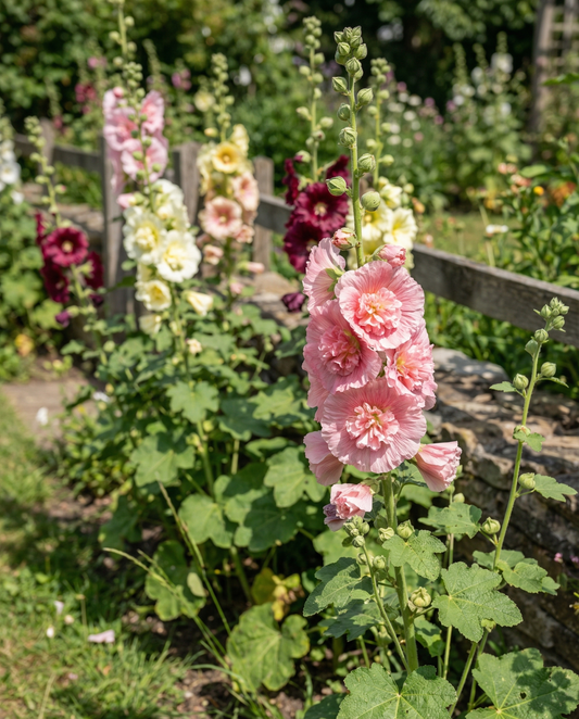 Hollyhock Chater Double Mixed (Alcea rosea) – biennial mix seeds from SeedsChoice