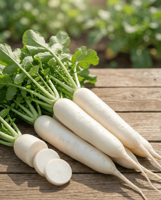 White Icicle -retiisi (Raphanus sativus) – yksivuotiset vihannessieменет SeedsChoice-verkkokaupasta